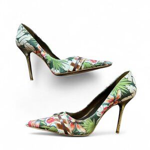 ALDO pointed-toe pumps with a tropical floral and zebra print canvas/faux fur9